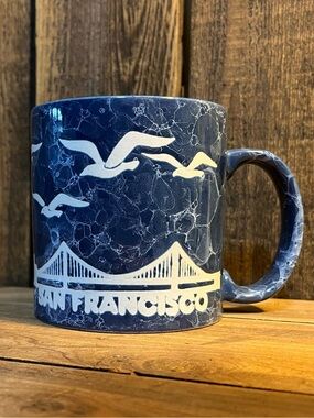 1982 San Francisco Souvenir Marbled Mug Golden Gate Bridge & Seagulls